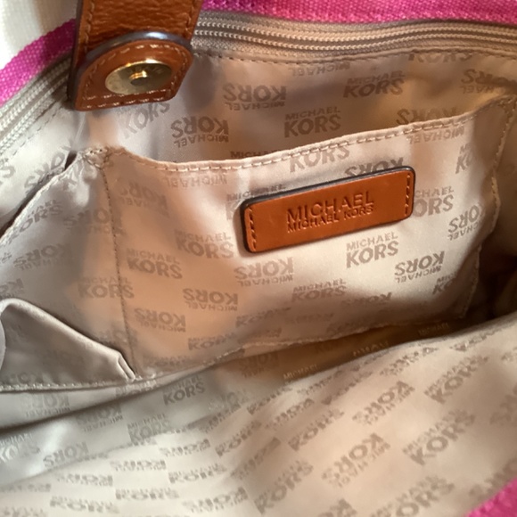 MICHAEL Michael KORS Fusia/pink and White Striped Canvas leather Hamilton Large - Picture 12 of 15